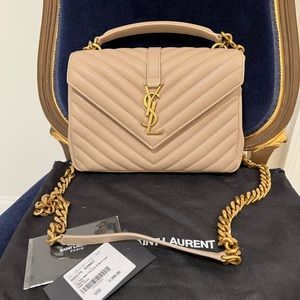 Yves Saint Laurent Medium College Beige Crossbody Gold Chain Hardware EUC